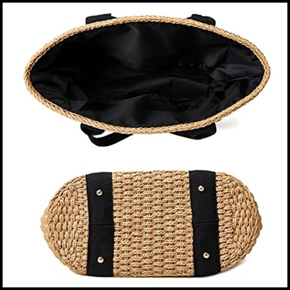 Straw Hobo Tote Bag Handmade Woven Beach Purse Casual Chic Summer - Picture 5 of 7